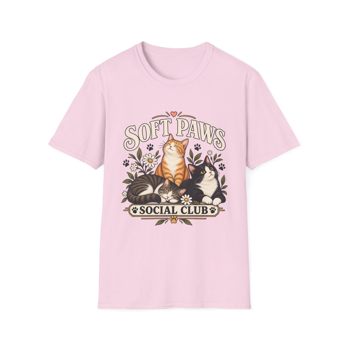 Cat T‑Shirt — "Soft Paws Social Club" Cute Floral Cat Tee for Cat Lovers