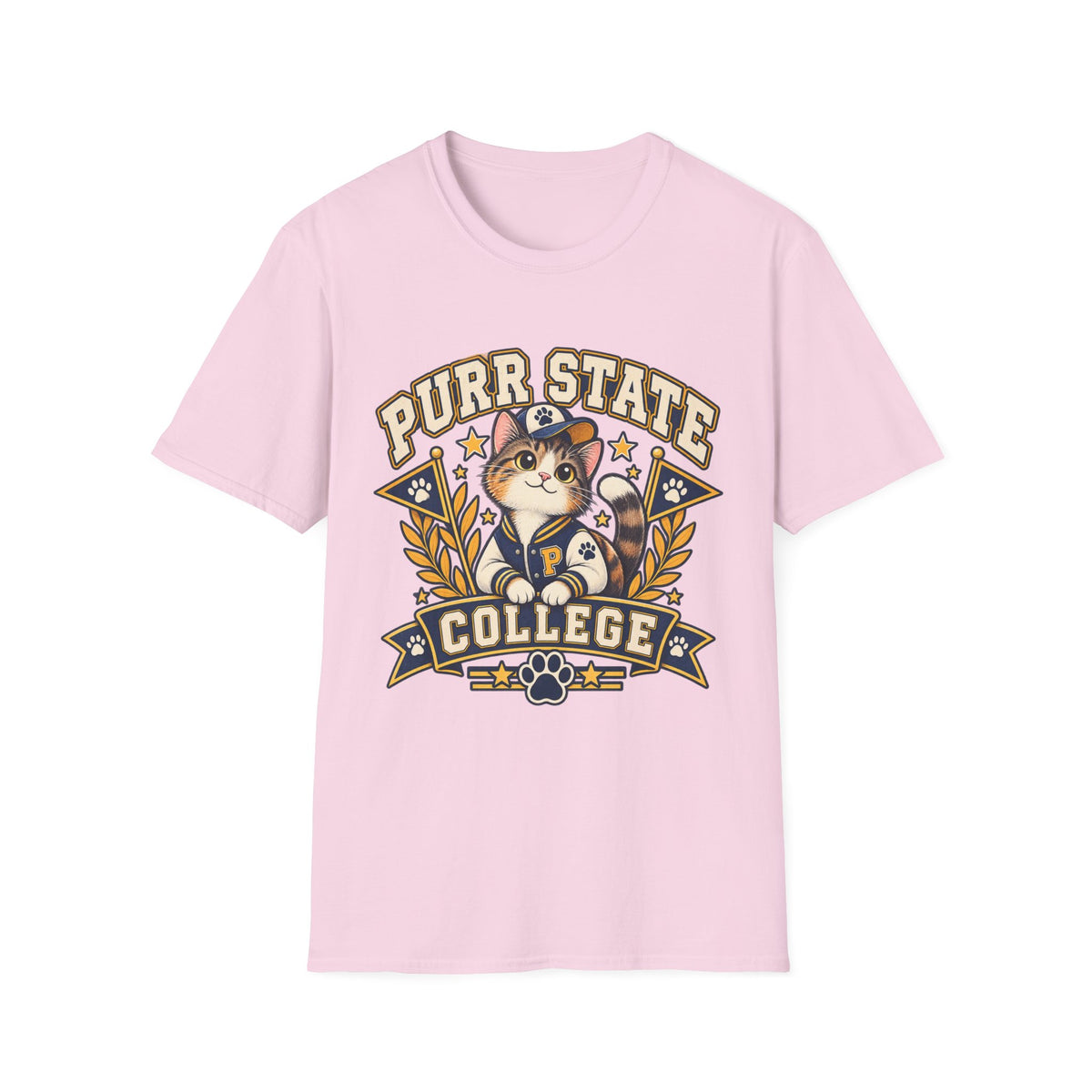 Purr State College T-Shirt — Cute Cat Mascot Graphic Tee