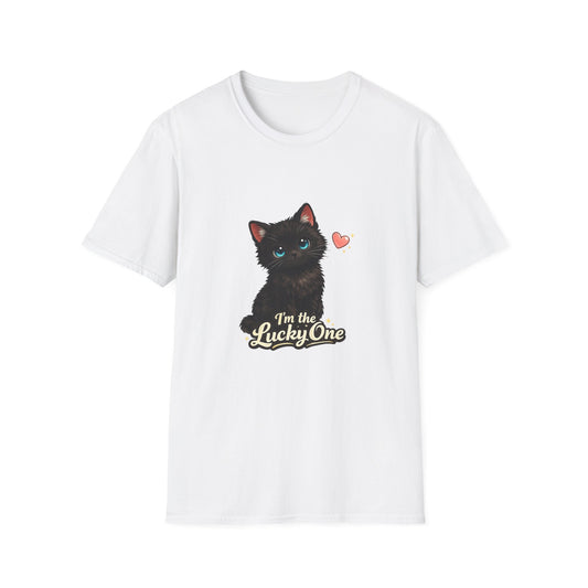 Black Kitten "I'm the Lucky One" T-Shirt — Cute Cat Graphic Tee for Cat Lovers