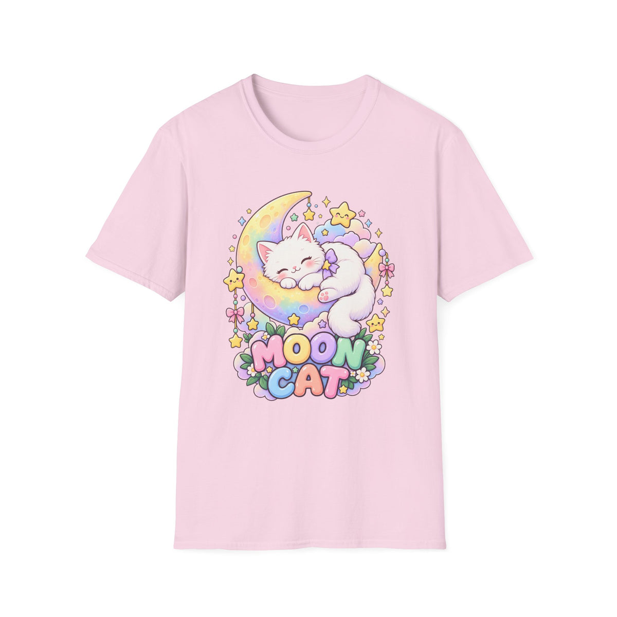 Moon Cat T-Shirt — Cute Sleeping Kitty on Crescent Moon