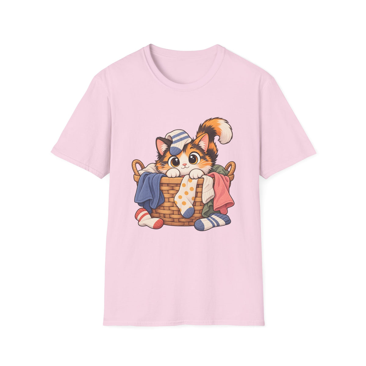 Cute Calico Cat in Laundry Basket T-Shirt