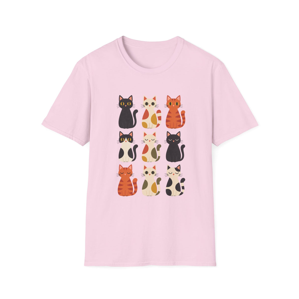Cat Pattern T‑Shirt — Cute Row of Cartoon Cats Graphic Tee