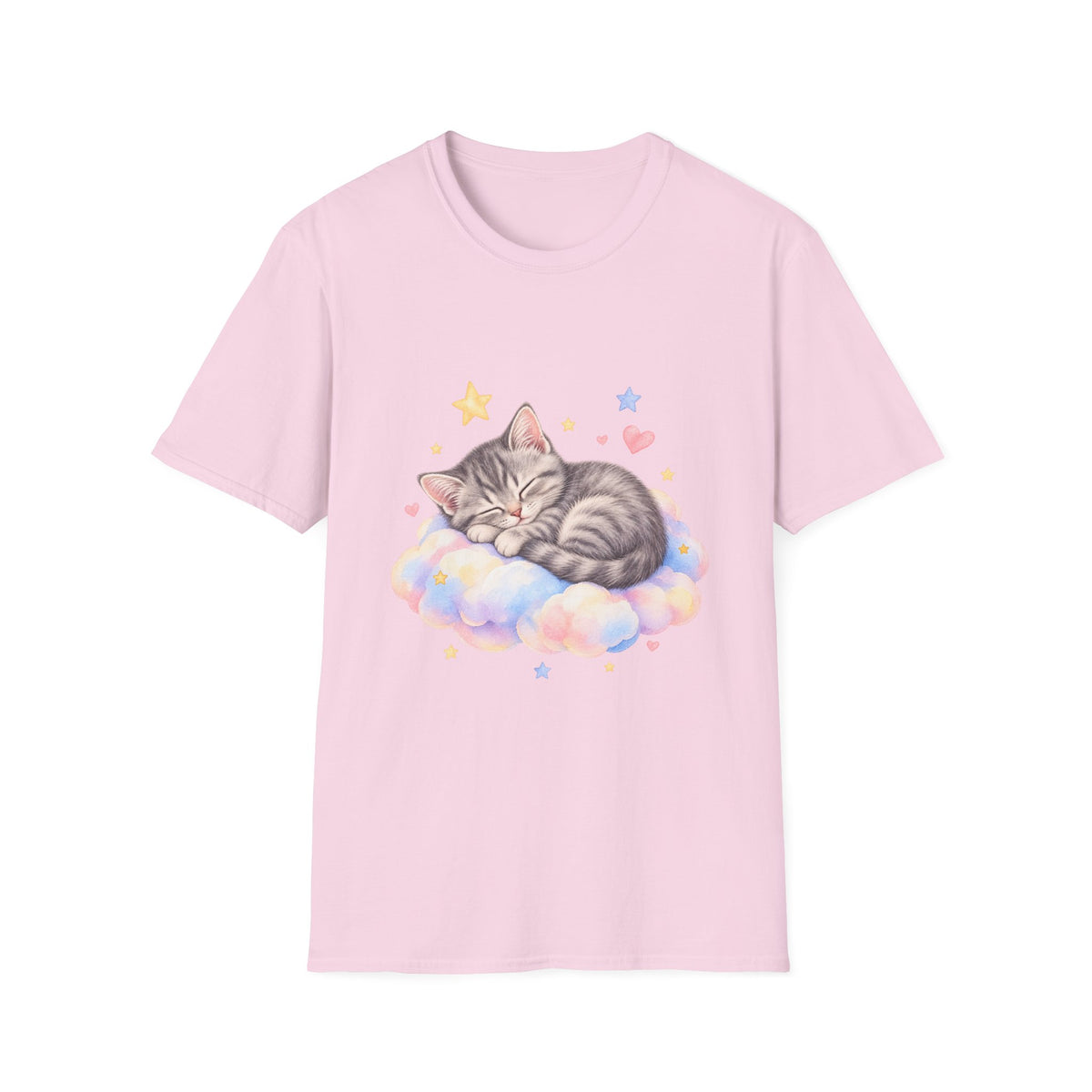 Sleeping Kitten T-Shirt — Cute Pastel Cat on Cloud Tee