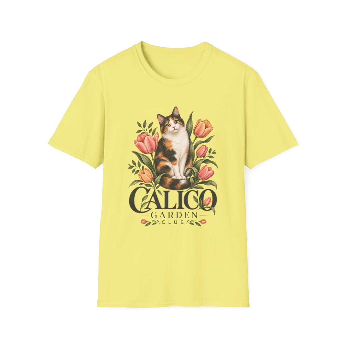 Calico Garden Cat T-Shirt — Floral Cat Lover Tee