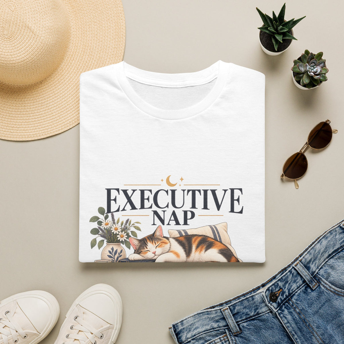 Executive Nap T-Shirt — Cute Cat Sleeping Graphic Tee for Cat Lovers