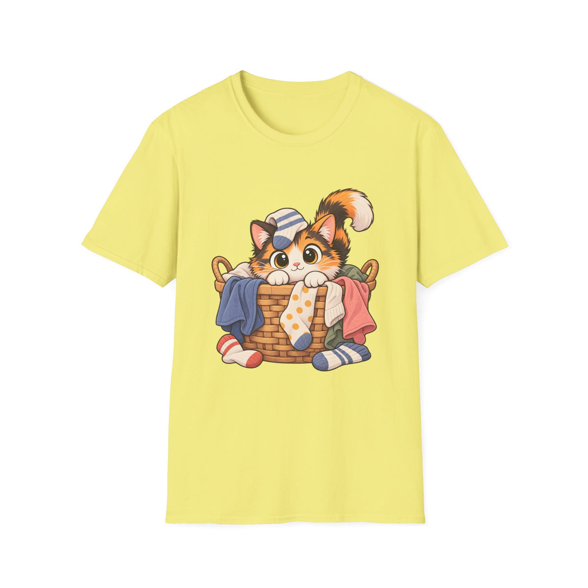 Cute Calico Cat in Laundry Basket T-Shirt
