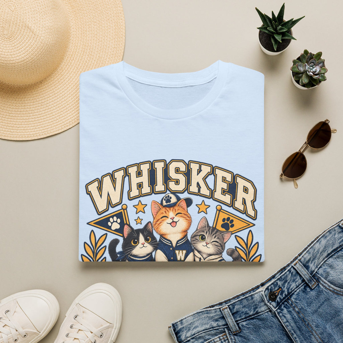 Whisker League Cat T-Shirt — Vintage Athletic Kitten Crew Tee
