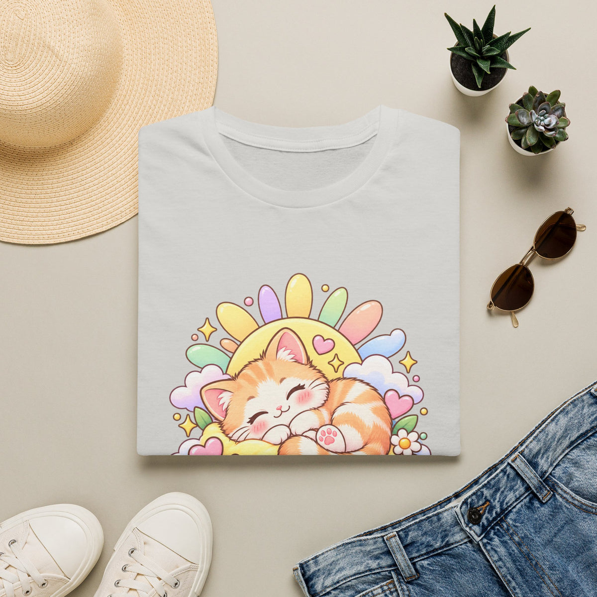 Sunny Spot Cat T-Shirt — Cute Sleeping Kitten Graphic Tee