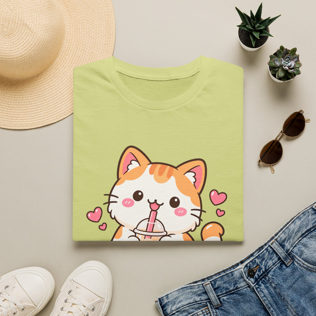 Boba Cat Cute Kawaii Bubble Tea Graphic Tee