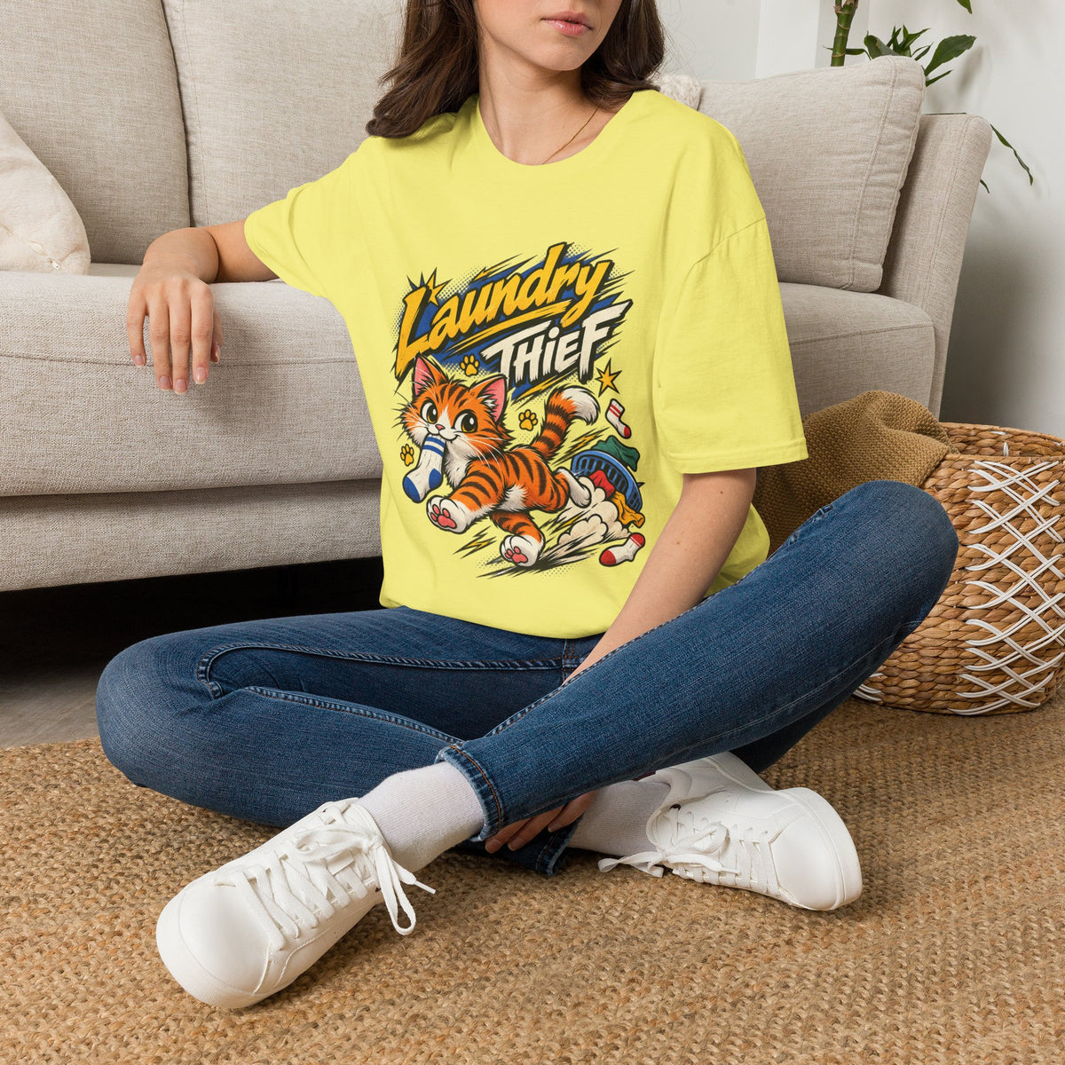 T-Shirt — 'Laundry Thief' Funny Cat Graphic Tee