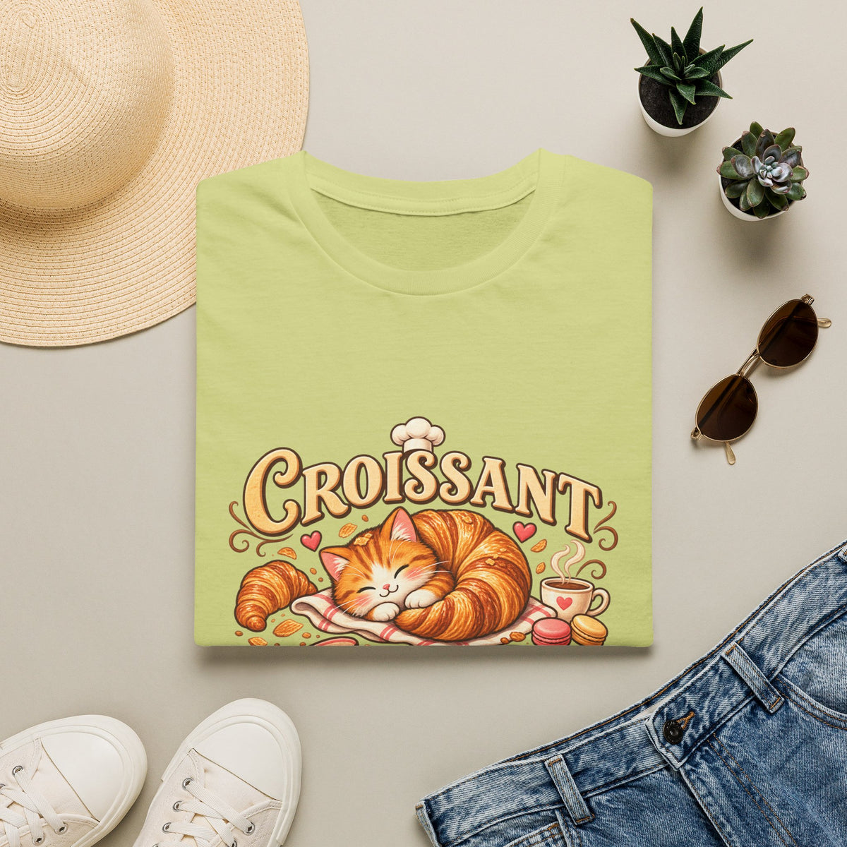 Croissant Cat T-Shirt — Cute Sleeping Cat ‘Croissant Cat Club’ Graphic Tee