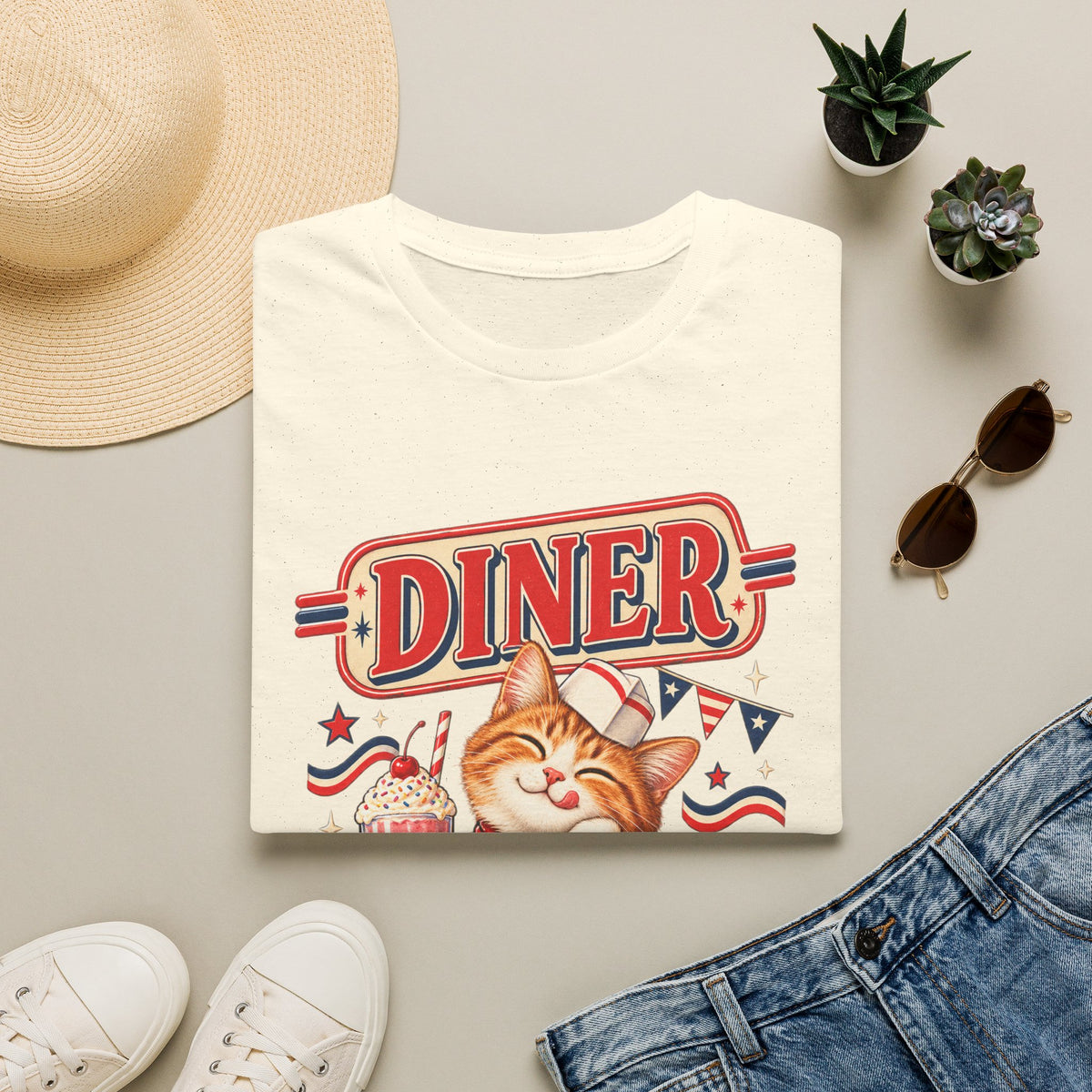 Diner Cat Club T‑Shirt — Retro Cute Cat Diner Graphic Tee