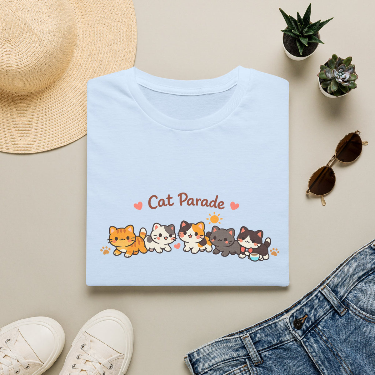 Cat Parade T-Shirt — Cute Kittens Graphic Tee for Cat Lovers