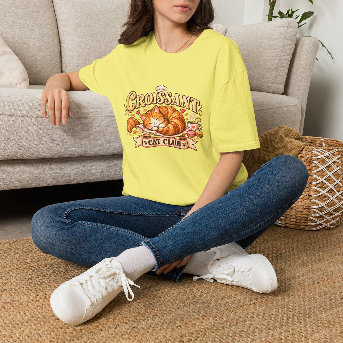 Croissant Cat T-Shirt — Cute Sleeping Cat ‘Croissant Cat Club’ Graphic Tee
