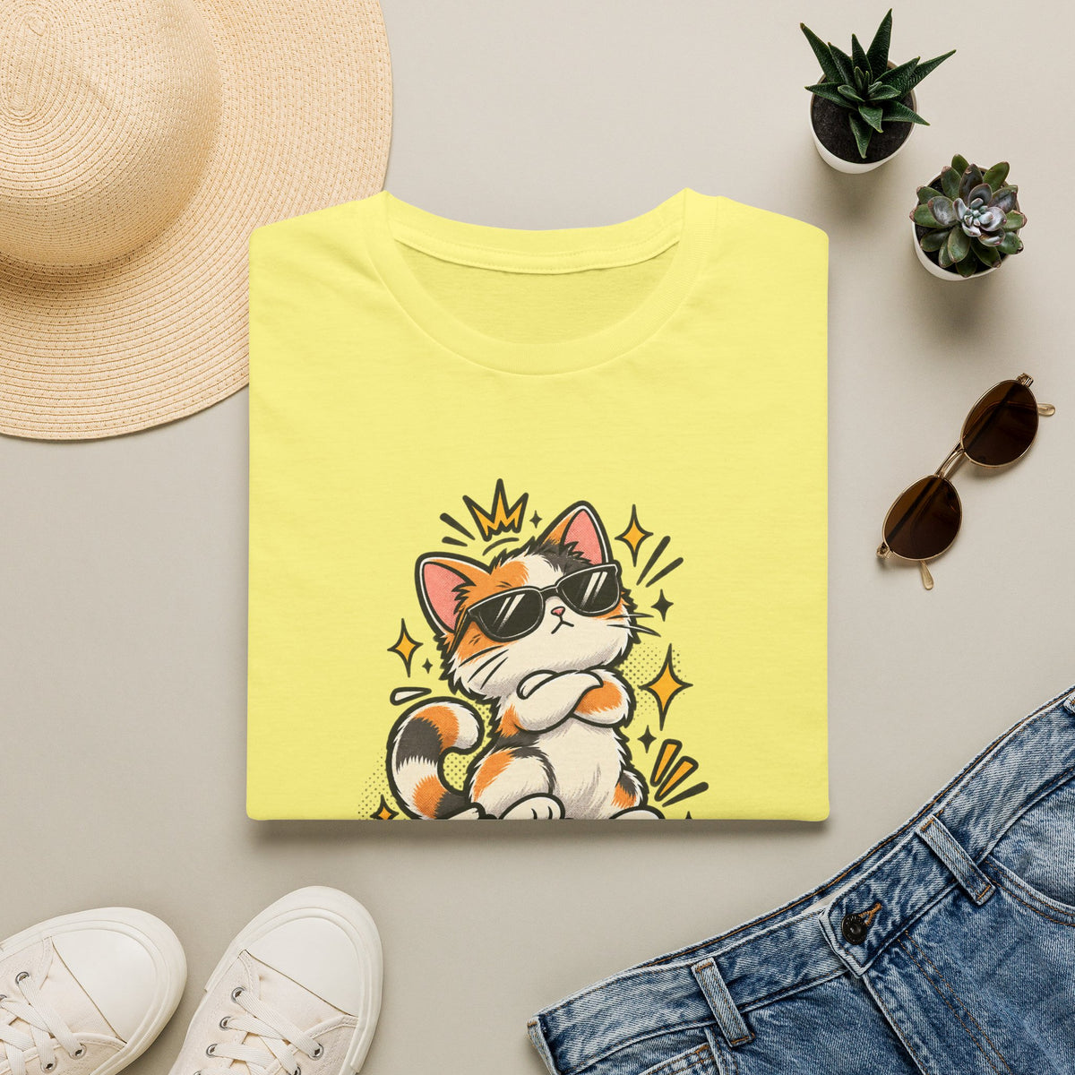 Tiny Boss Energy Cat T-Shirt — Cute Cat with Sunglasses Graphic