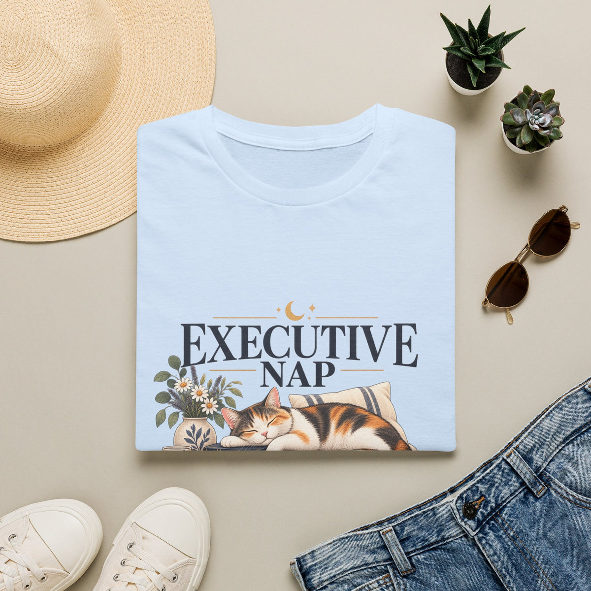 Executive Nap T-Shirt — Cute Cat Sleeping Graphic Tee for Cat Lovers