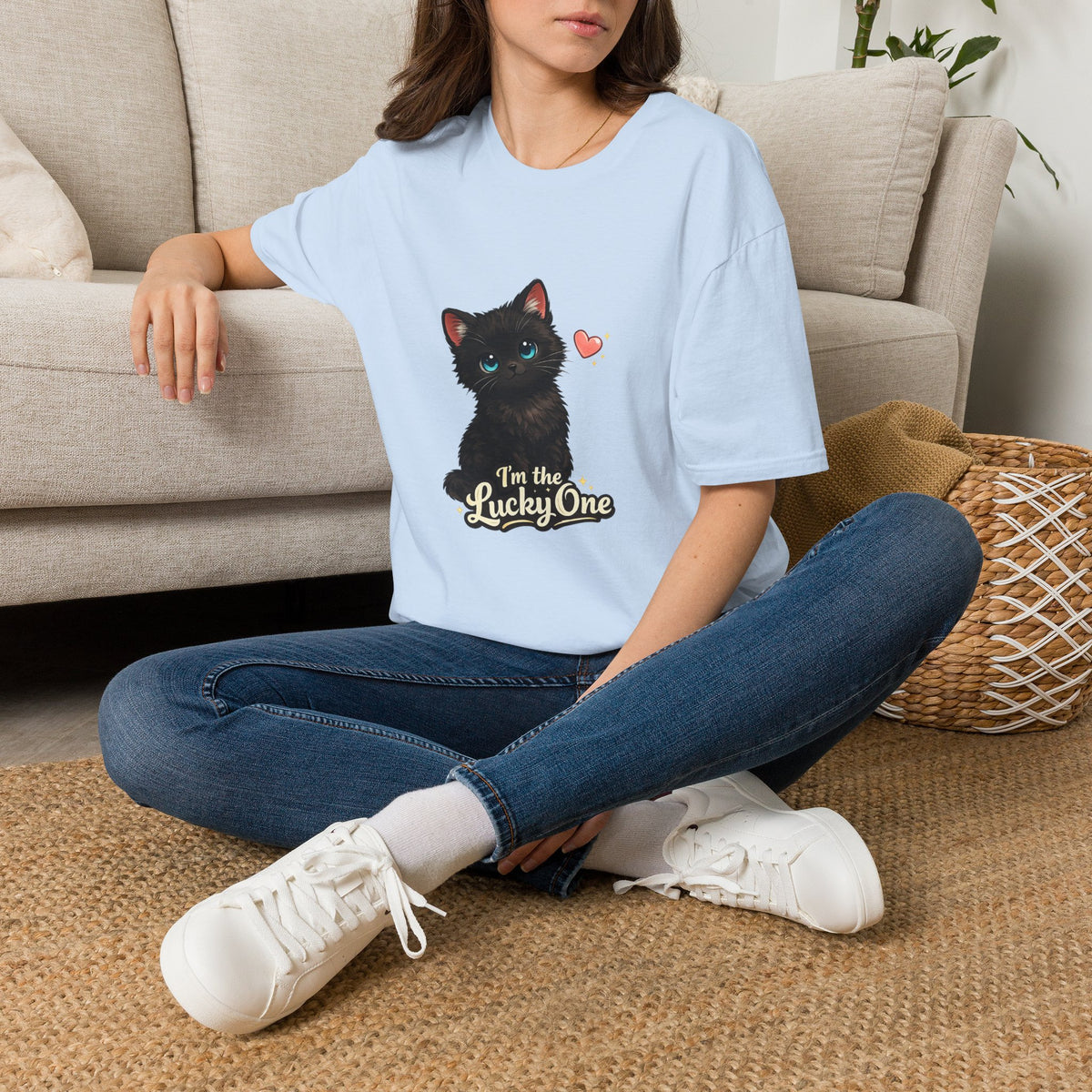 Black Kitten "I'm the Lucky One" T-Shirt — Cute Cat Graphic Tee for Cat Lovers