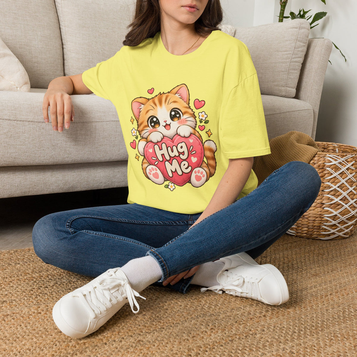 Cute Kitten "Hug Me" T-Shirt — Adorable Heart Cat Graphic Tee