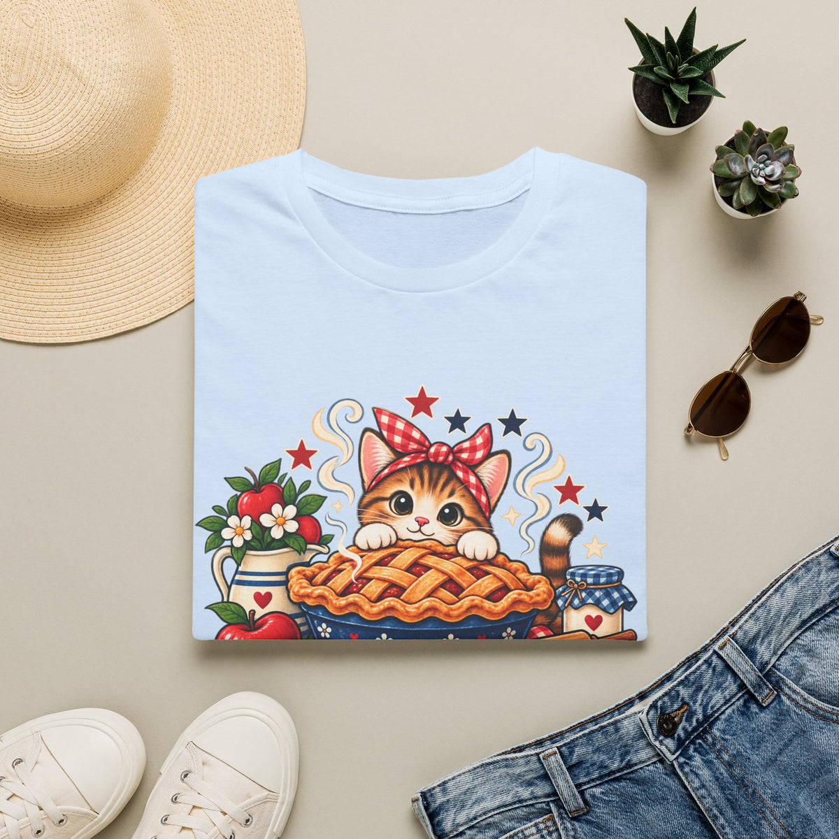Apple Pie & Paws T-Shirt — Cute Cat Baking Graphic Tee