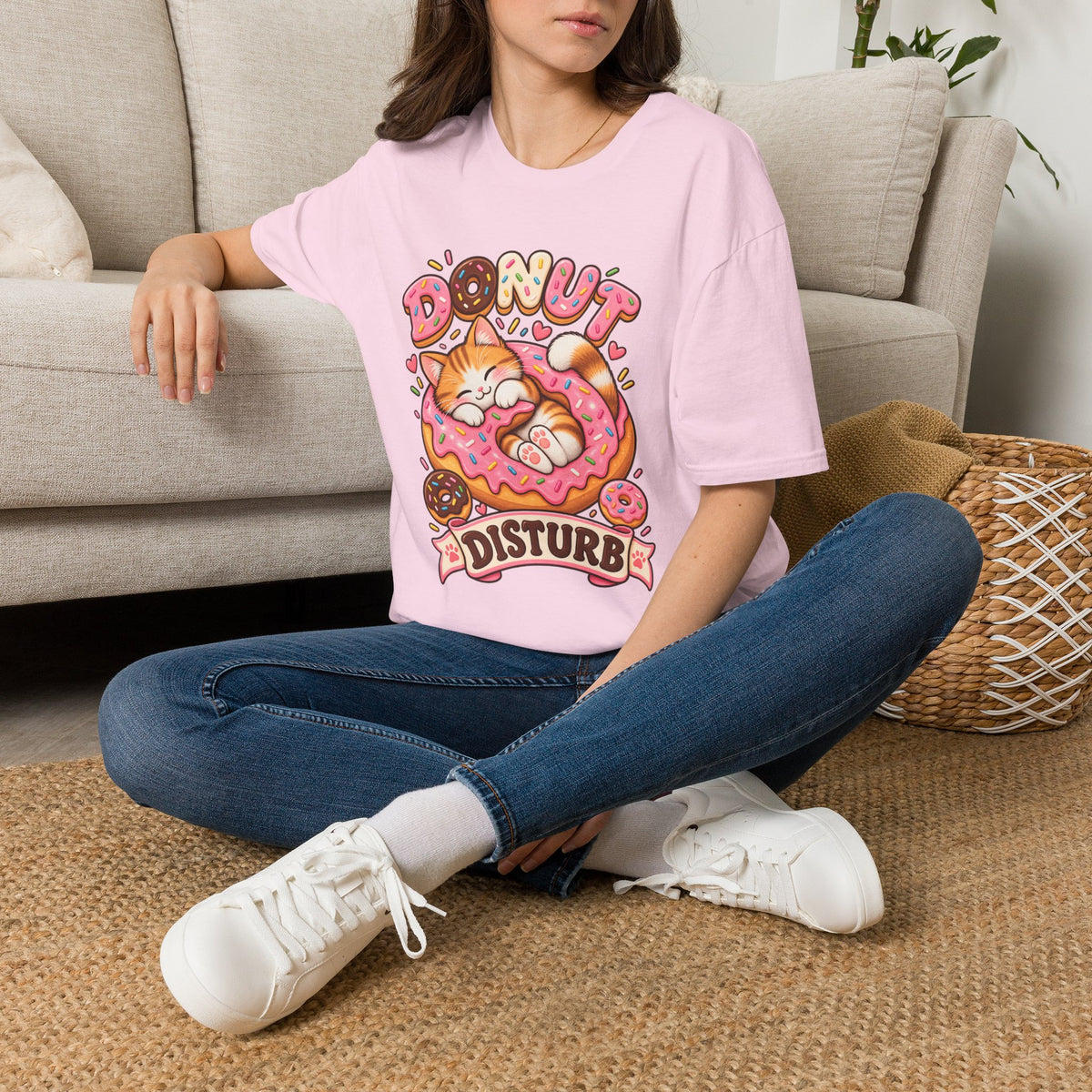 Donut Disturb Cat T-Shirt — Cute Sleeping Kitty Donut Graphic Tee