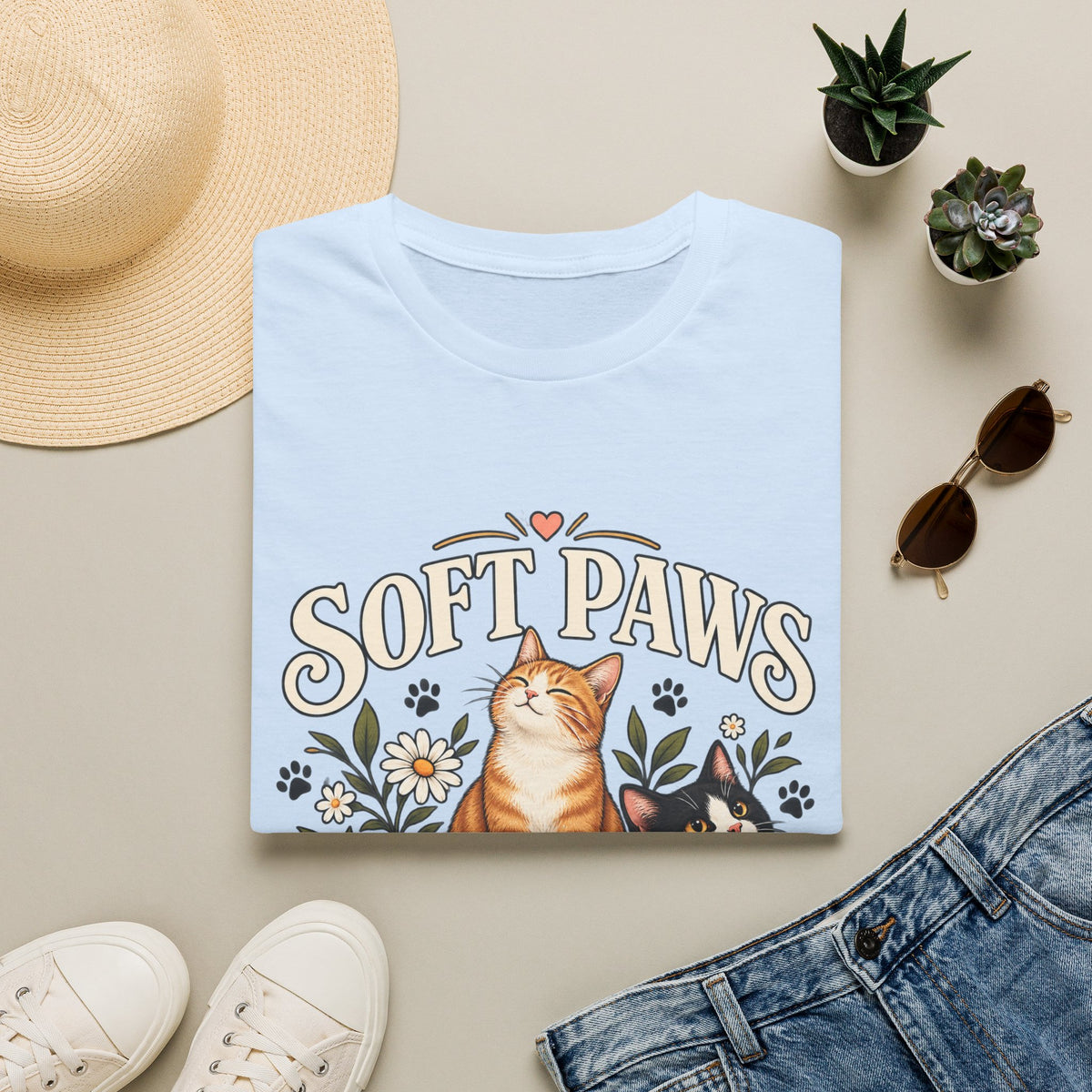 Cat T‑Shirt — "Soft Paws Social Club" Cute Floral Cat Tee for Cat Lovers