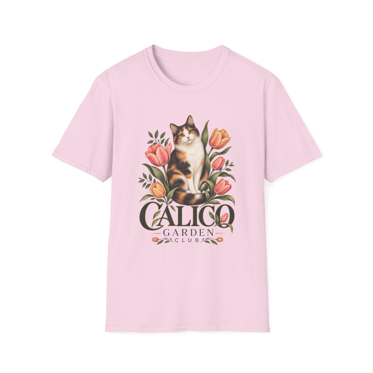 Calico Garden Cat T-Shirt — Floral Cat Lover Tee