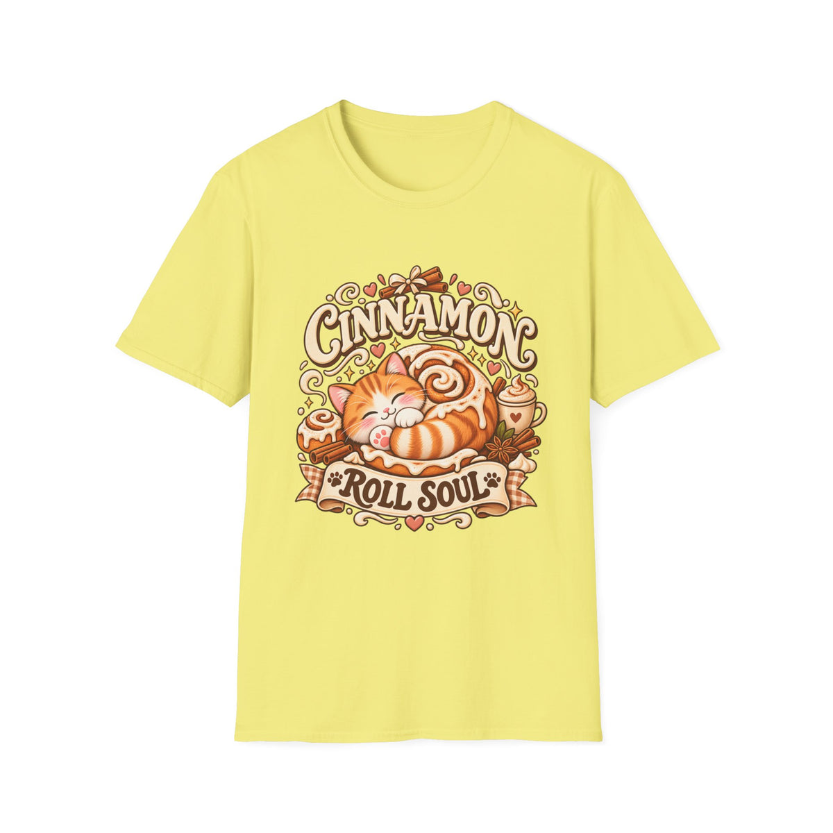 T-Shirt — "Cinnamon Roll Soul" Cute Cat & Pastry Graphic Tee
