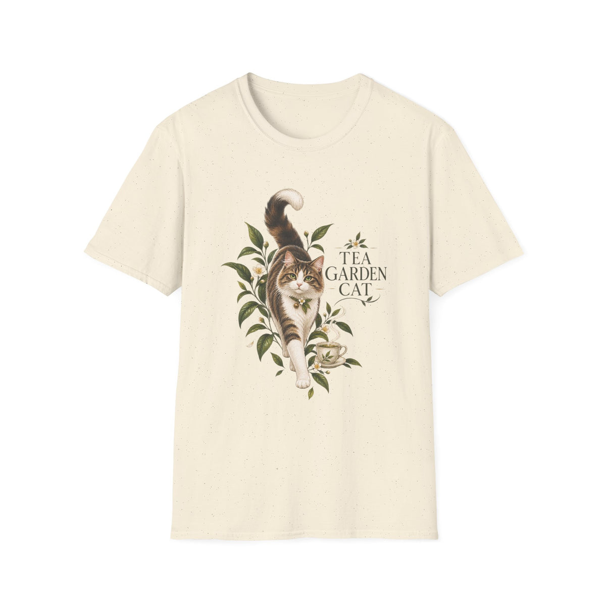 Tea Garden Cat T-Shirt — Cute Floral Cat Illustration Tee