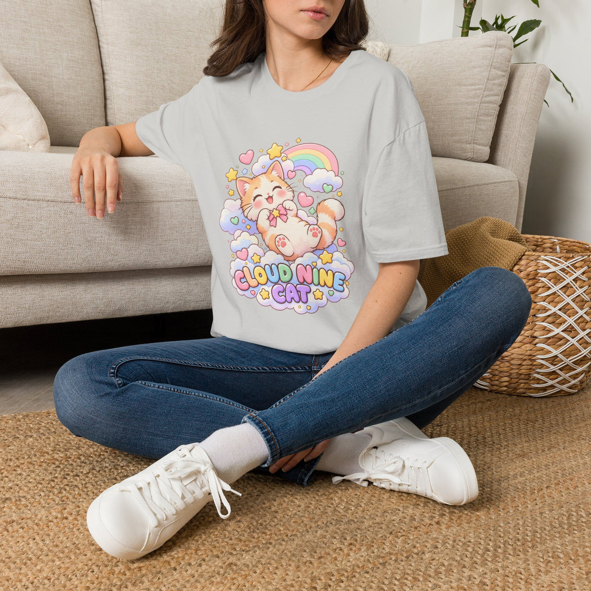 Cloud Nine Cat T-Shirt — Cute Rainbow Kitty Graphic Tee