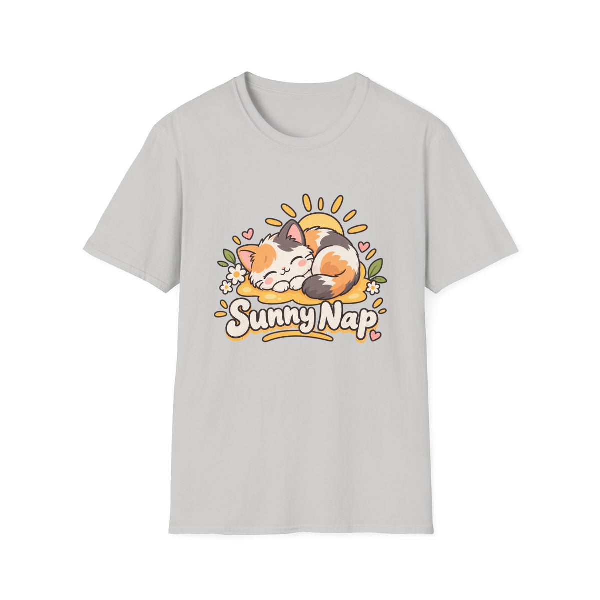 Cat T-Shirt — "Sunny Nap" Calico Cat Graphic Tee