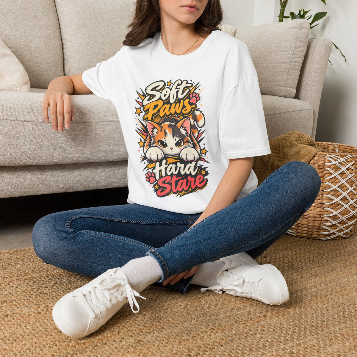 Soft Paws Cat T-Shirt — "Soft Paws, Hard Stare" Cute Cat Graphic Tee