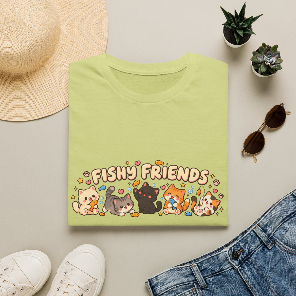 T-Shirt — Cute "Fishy Friends" Cat Graphic Tee | Kawaii Cat Lover Gift