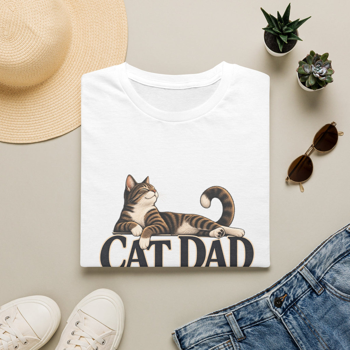 Cat Dad T-Shirt — Relaxed Tabby Cat Graphic Tee for Cat Lovers