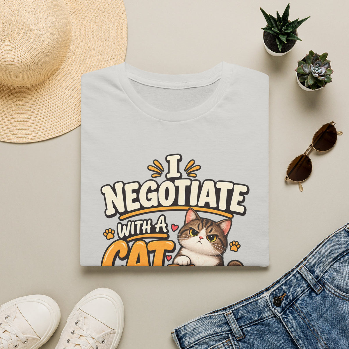 Cat Negotiator T-Shirt — "I Negotiate With A Cat For Treats Daily" Cute Cat Lover Tee