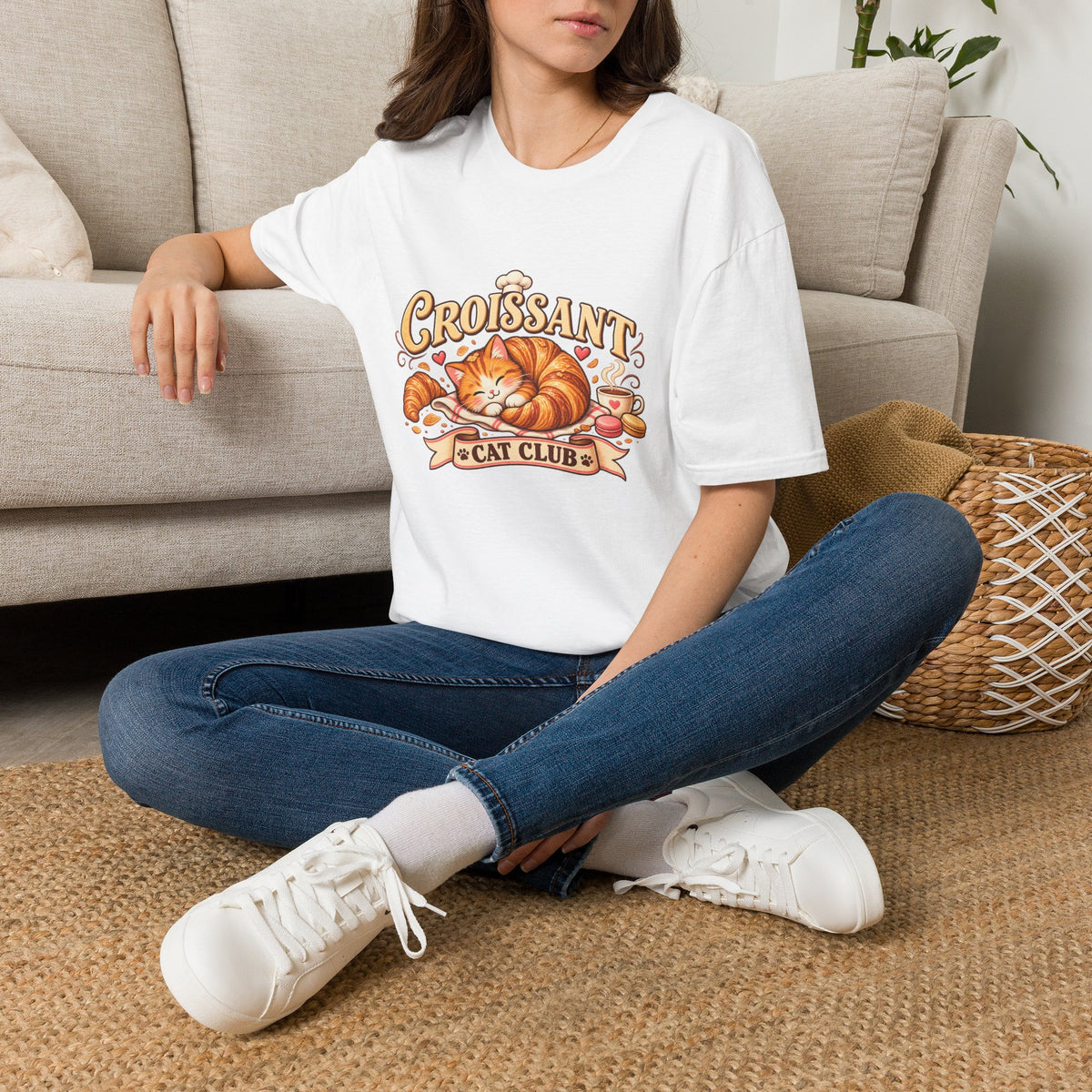 Croissant Cat T-Shirt — Cute Sleeping Cat ‘Croissant Cat Club’ Graphic Tee