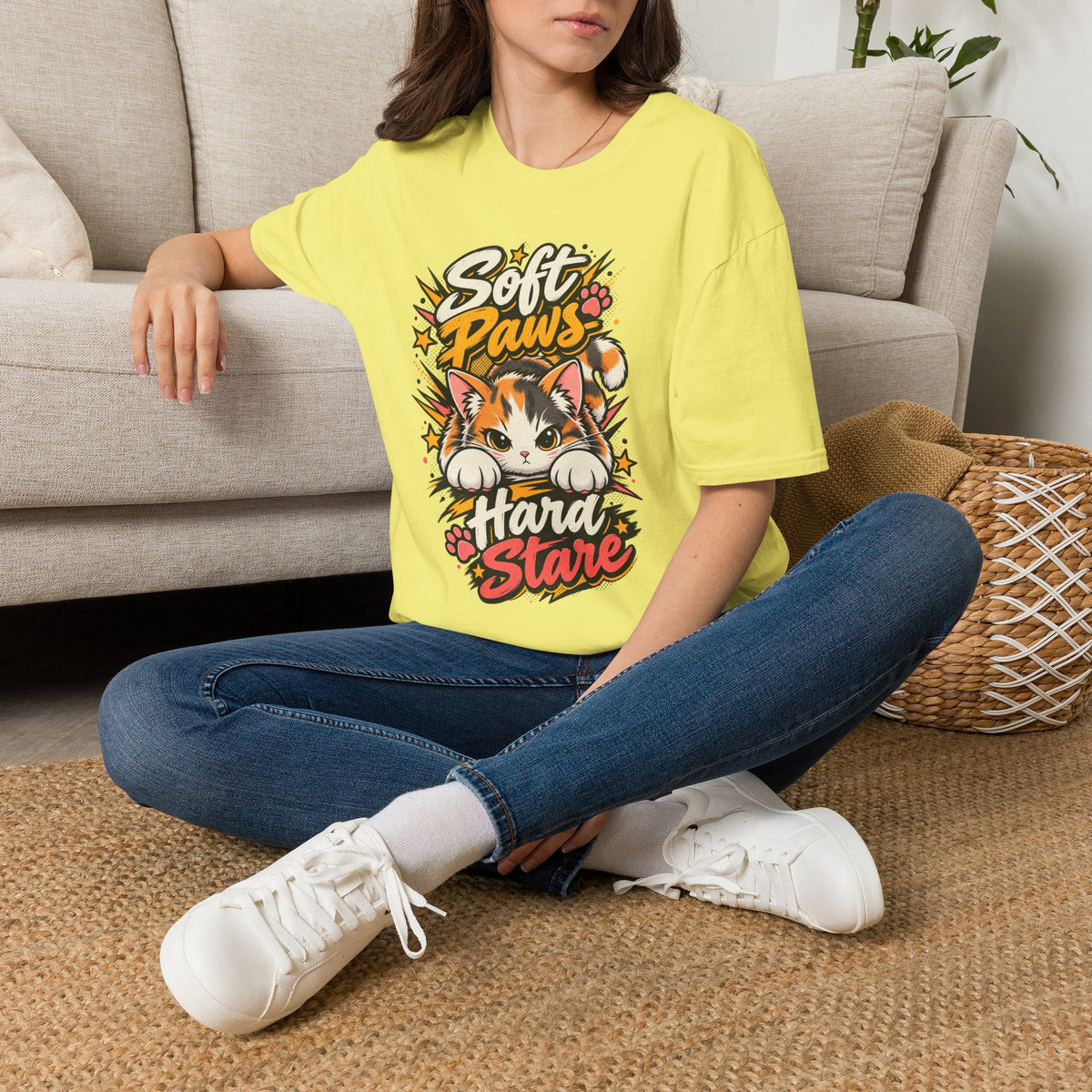 Soft Paws Cat T-Shirt — "Soft Paws, Hard Stare" Cute Cat Graphic Tee