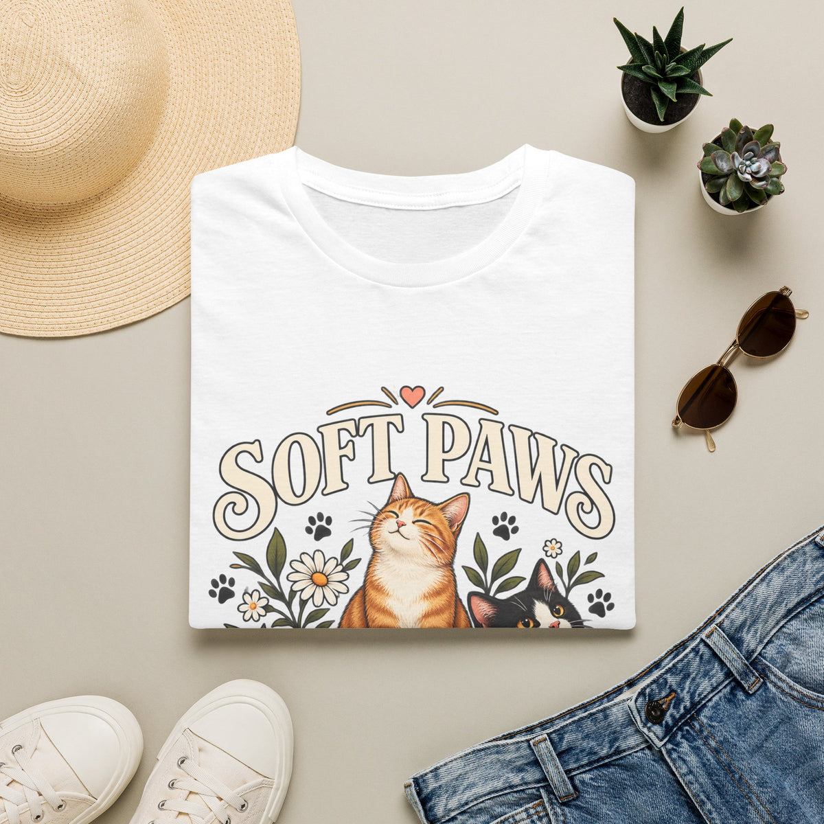 Cat T‑Shirt — "Soft Paws Social Club" Cute Floral Cat Tee for Cat Lovers