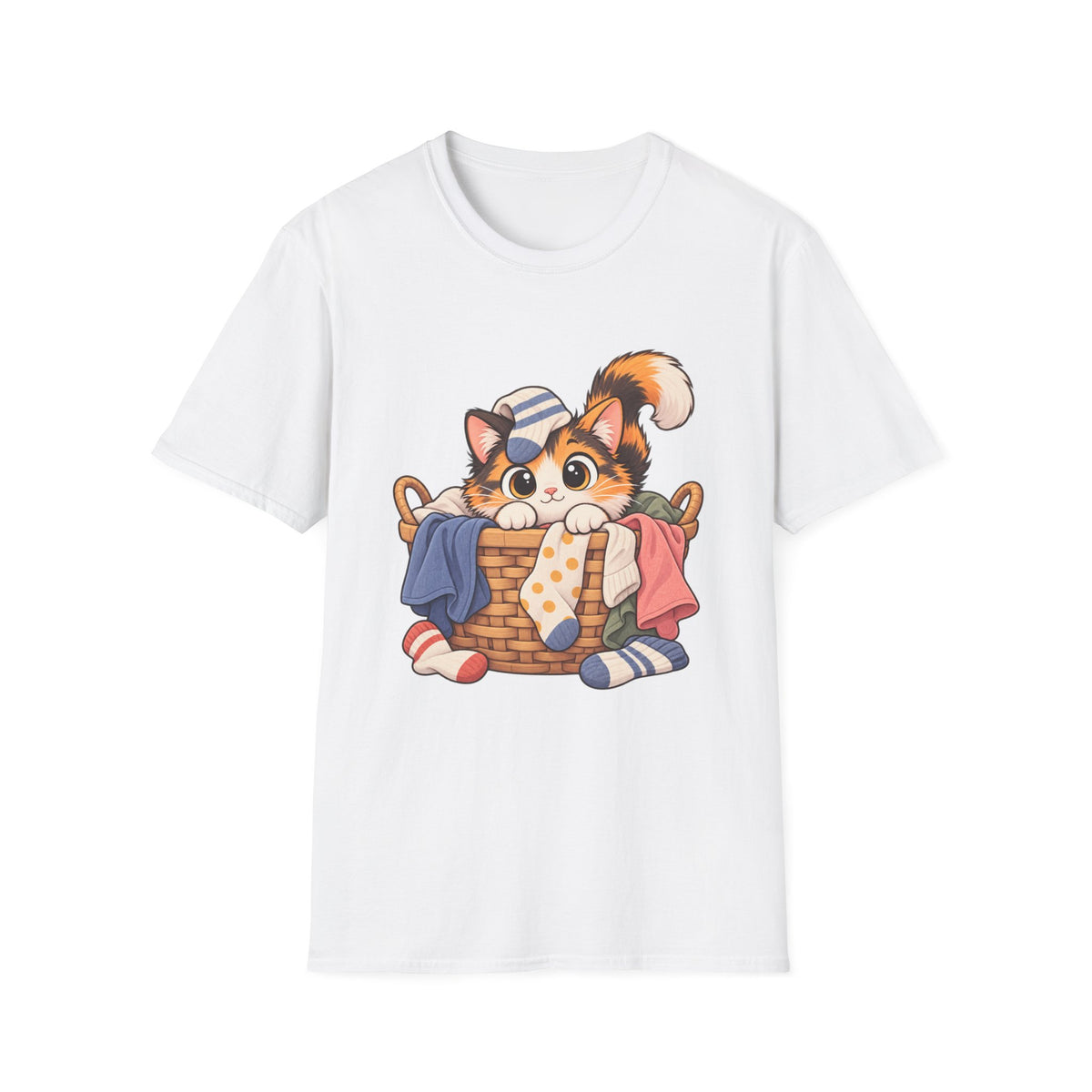 Cute Calico Cat in Laundry Basket T-Shirt
