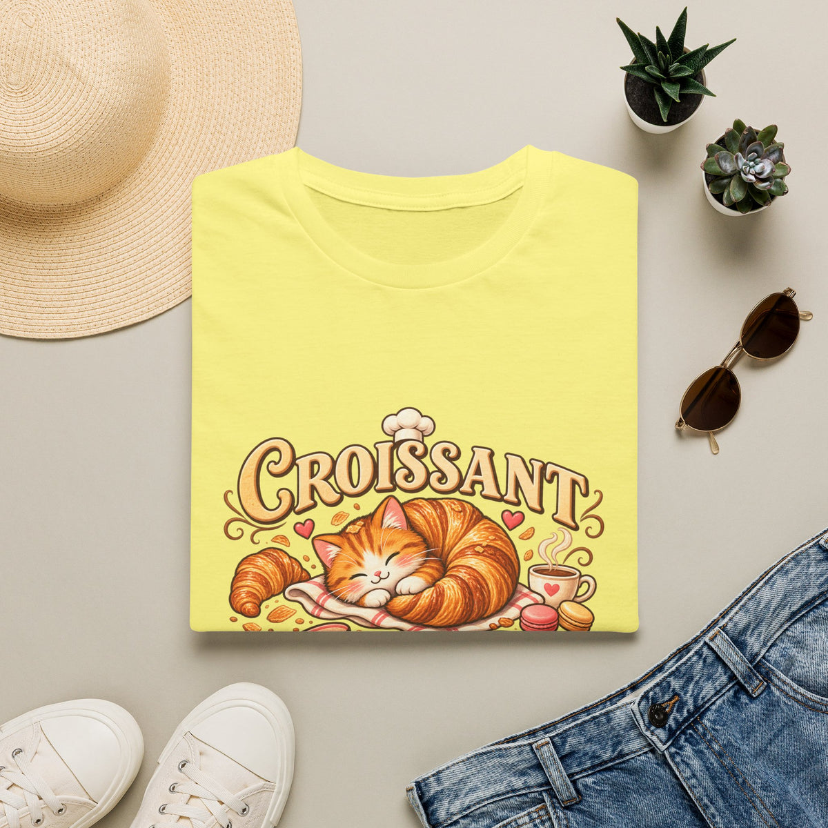 Croissant Cat T-Shirt — Cute Sleeping Cat ‘Croissant Cat Club’ Graphic Tee