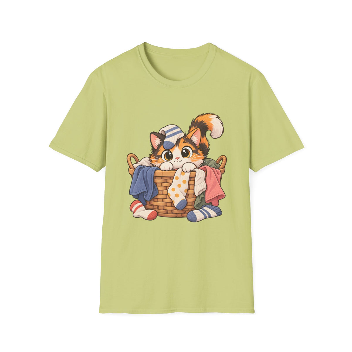 Cute Calico Cat in Laundry Basket T-Shirt