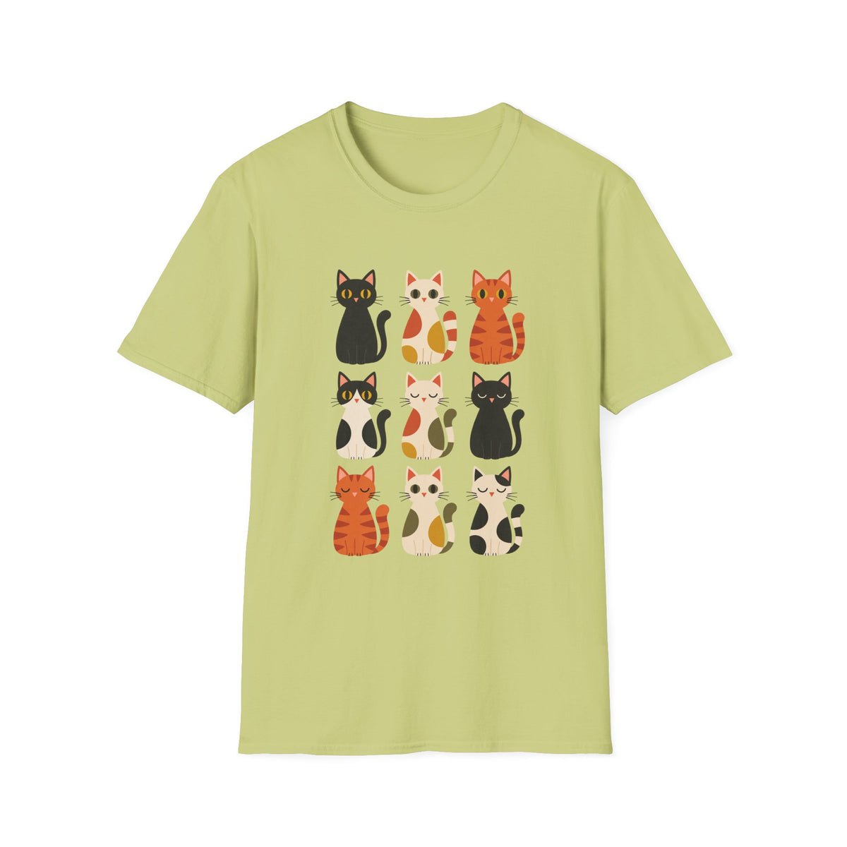 Cat Pattern T‑Shirt — Cute Row of Cartoon Cats Graphic Tee