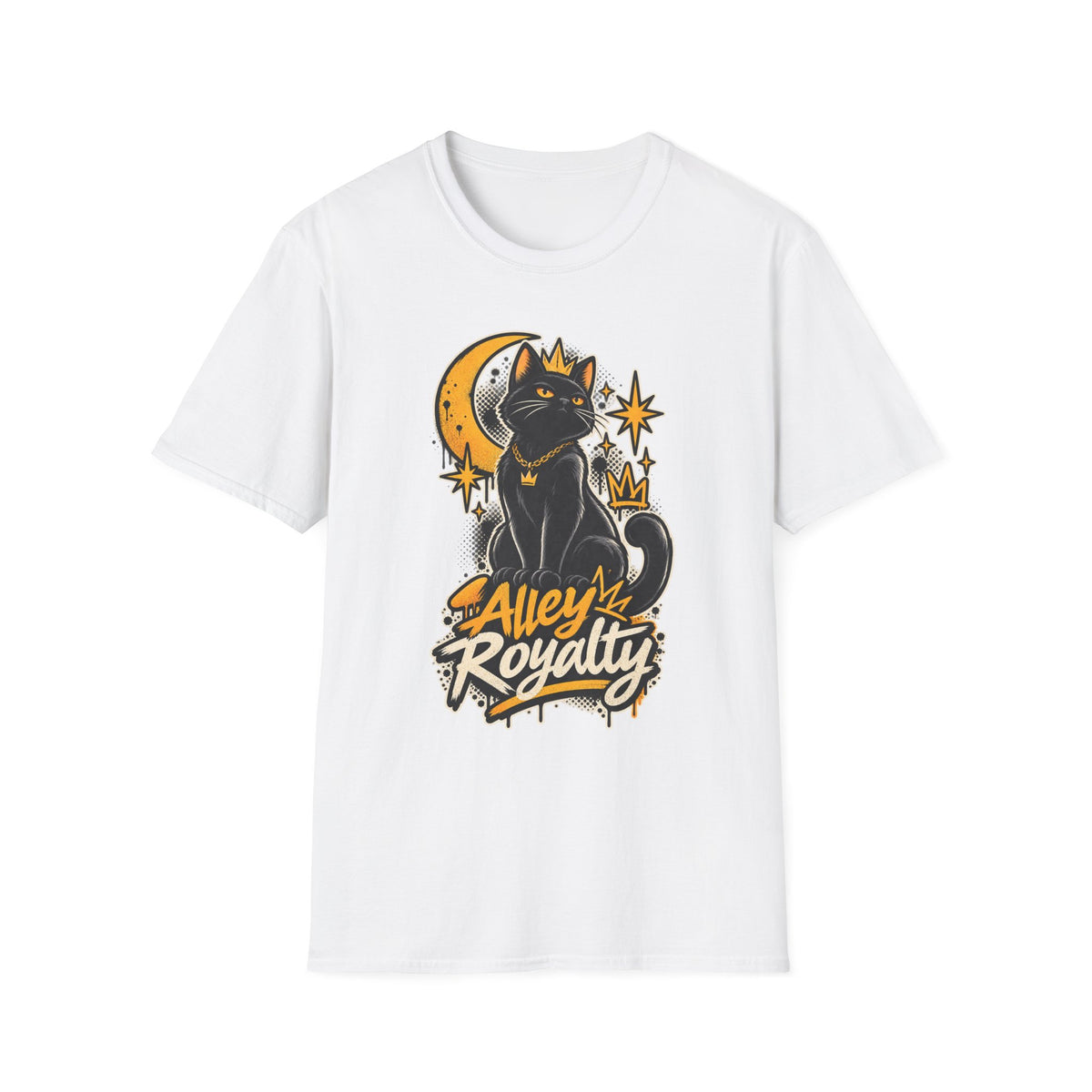 Alley Royalty T-Shirt — Black Cat Crown Moon Graphic Tee