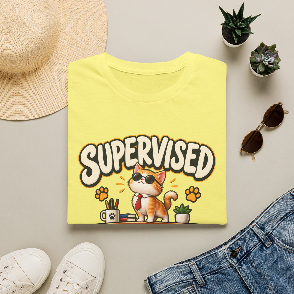 Supervised by a Very Small Boss T-Shirt — Cute Cat Supervisor Graphic Tee