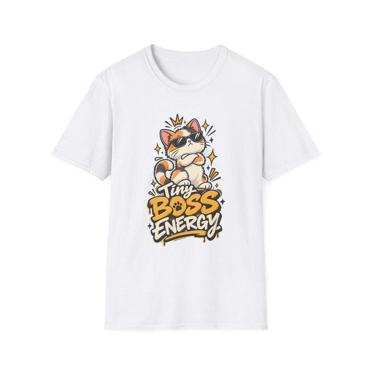 Tiny Boss Energy Cat T-Shirt — Cute Cat with Sunglasses Graphic