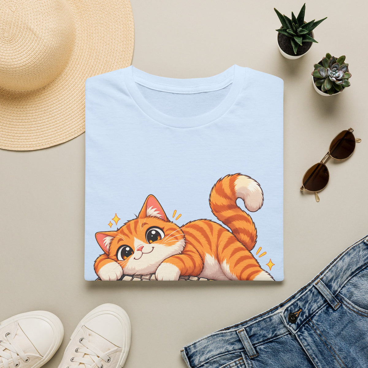 Cute Orange Kitty Playing on Keyboard T-Shirt
