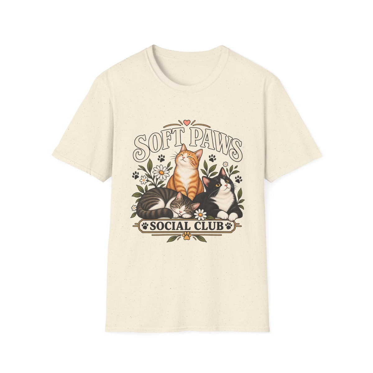 Cat T‑Shirt — "Soft Paws Social Club" Cute Floral Cat Tee for Cat Lovers