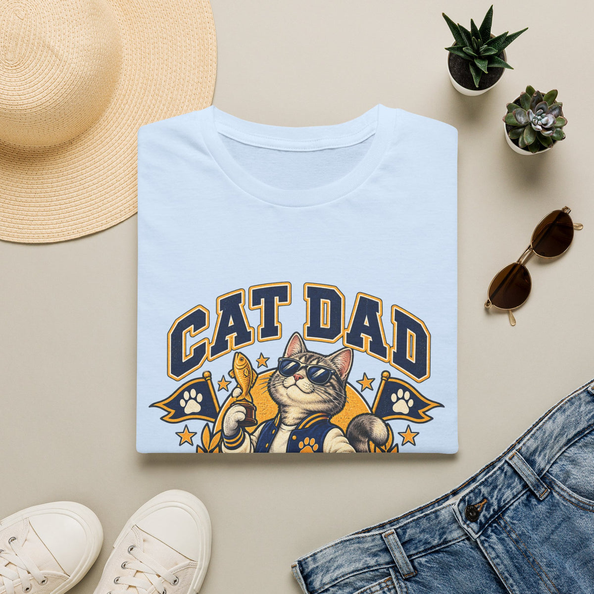 Cat Dad T-Shirt — Retro Athletic Cat Dad Graphic Tee
