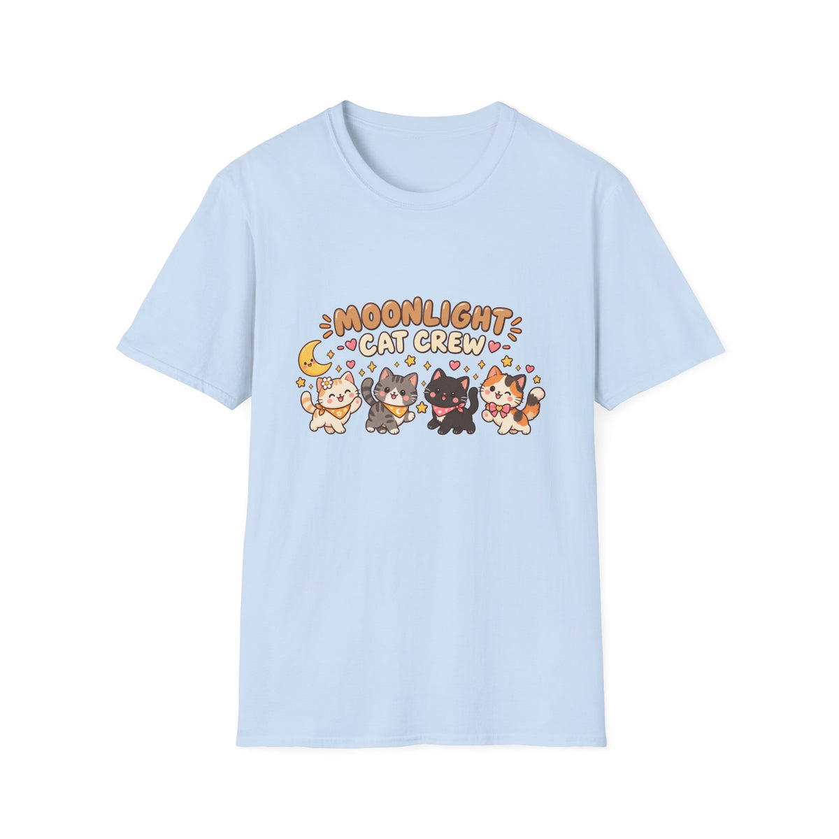 Moonlight Cat Crew T-Shirt — Cute Kawaii Cat Graphic Tee