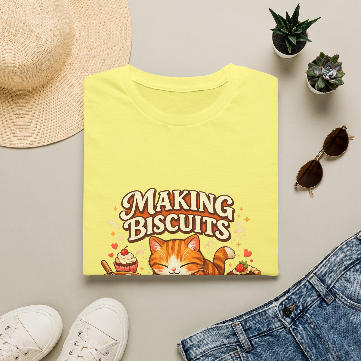 T-Shirt — "Making Biscuits" Cute Cat Graphic Tee — Cozy Cat Mom Gift