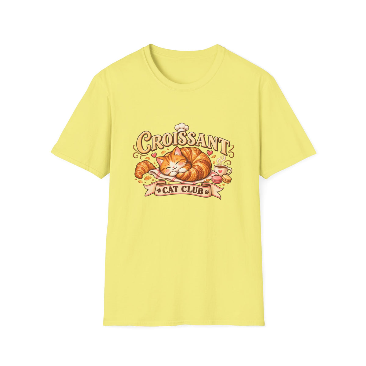Croissant Cat T-Shirt — Cute Sleeping Cat ‘Croissant Cat Club’ Graphic Tee